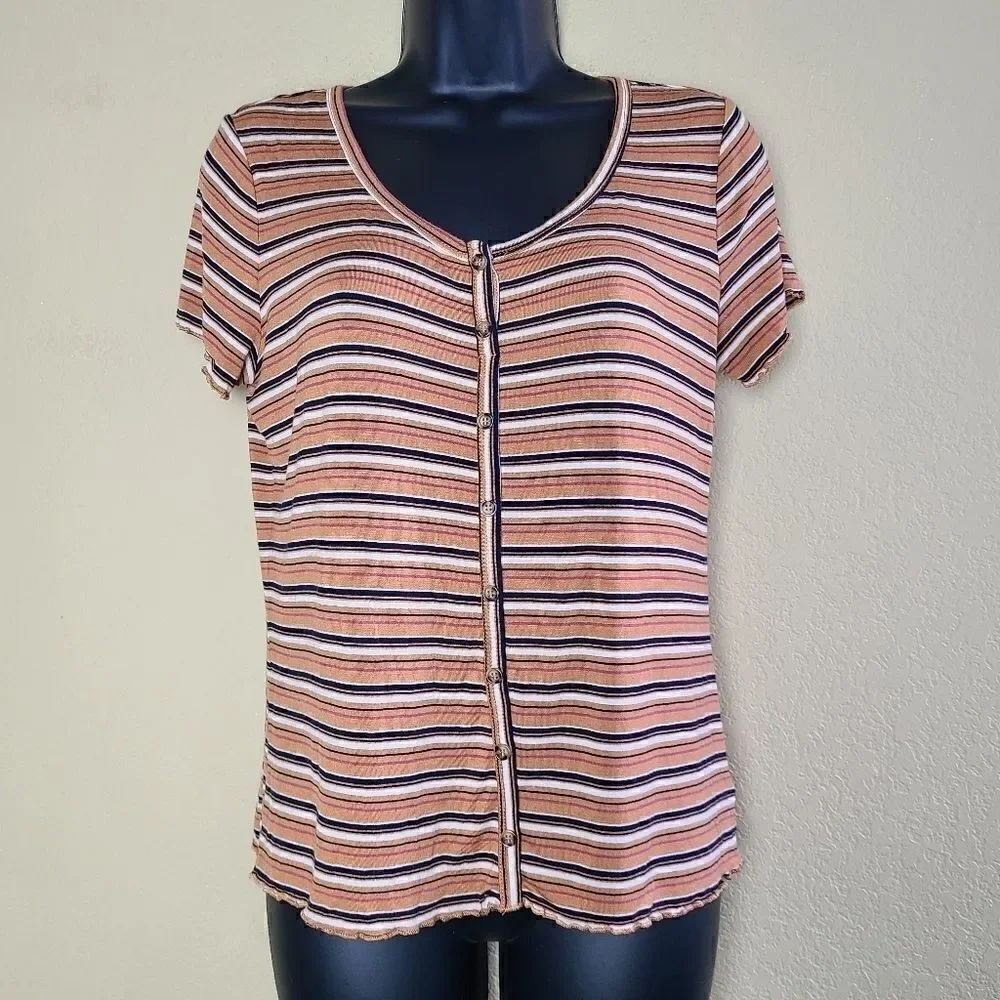 Pink Rose Striped Button Up